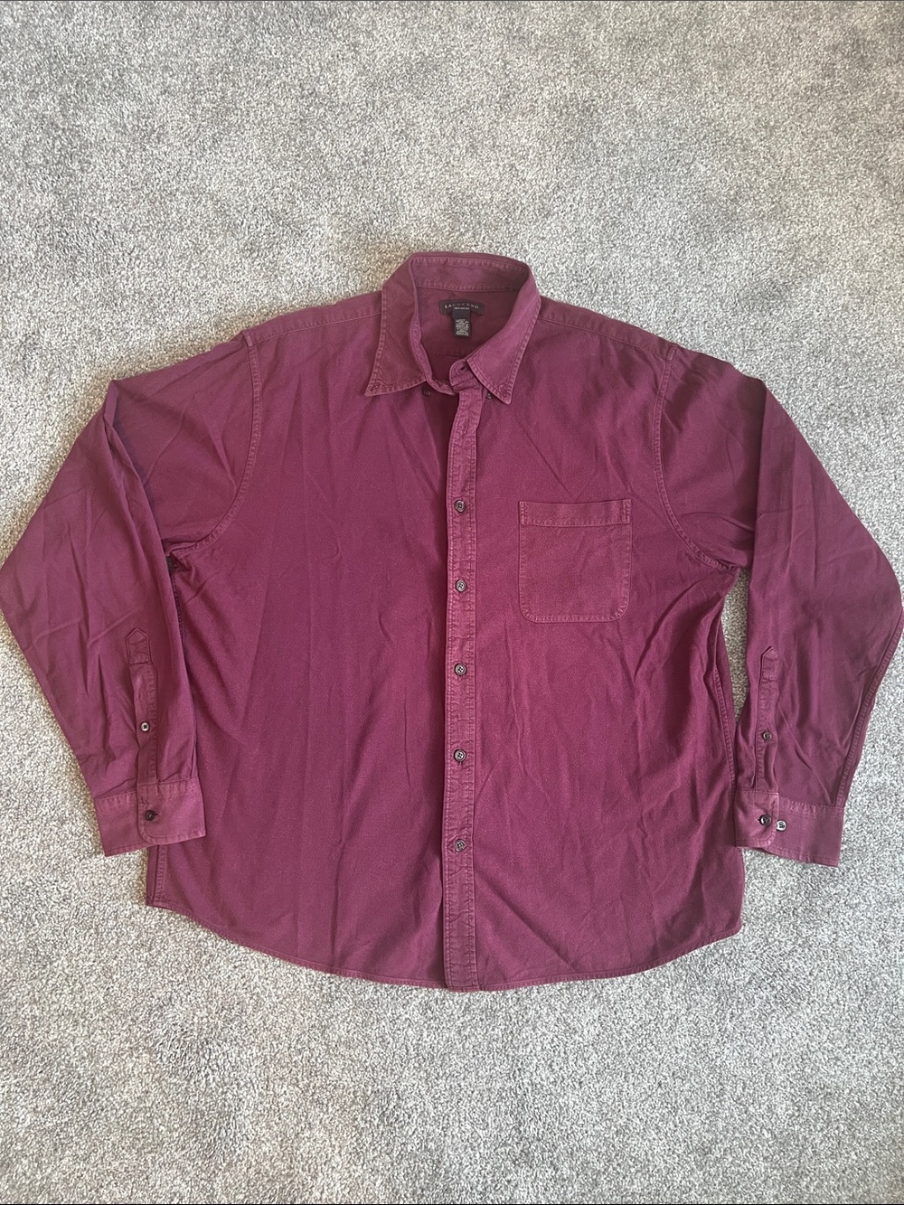 Lands’ End Men’s L Burgundy 100% Cotton Button Down Shirt Fall Long Sleeve